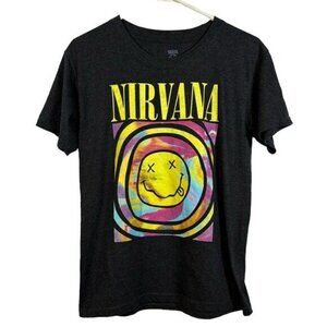 Nirvana Smiley Face Tie Dye Logo Design Kurt Cobain Shirt Black Size Small EUC